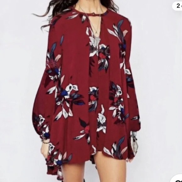 Free People Electric Orchid Tree Swing Tunic Dress Red - Picture 5 of 15